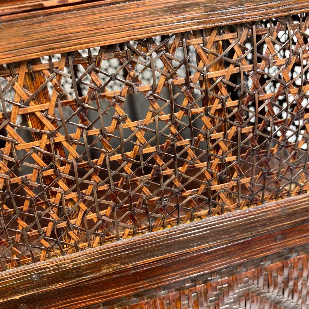 時代　竹編提藍　持ち手込高さ33.5㎝　東Y7-0217②トヒチサ