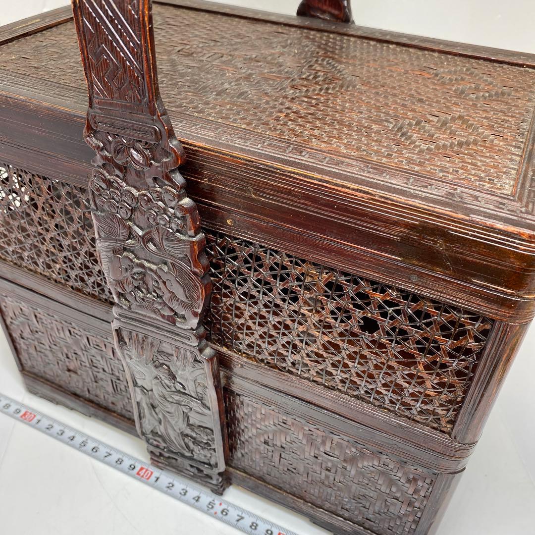 時代　竹編提藍　持ち手込高さ33.5㎝　東Y7-0217②トヒチサ