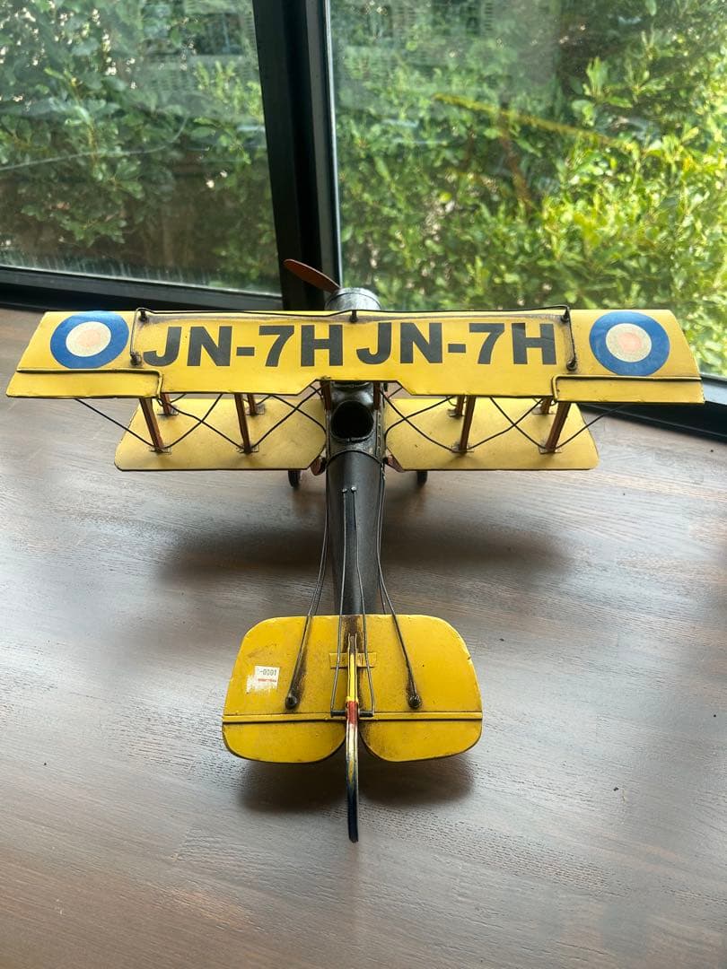 ブリキ飛行機✈️JN-7H イエロー二重翼機モデル