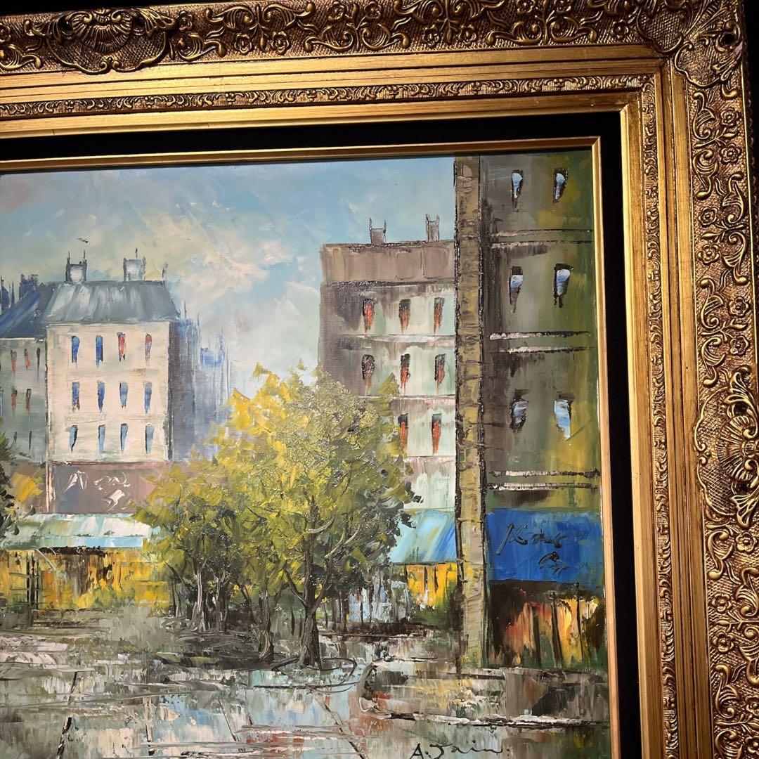 油絵 フランスの街並み ヴィンテージ