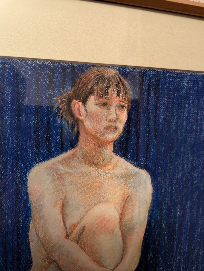 パステル画 裸婦 決意 モデルを使った絵 木製額ガラス入り