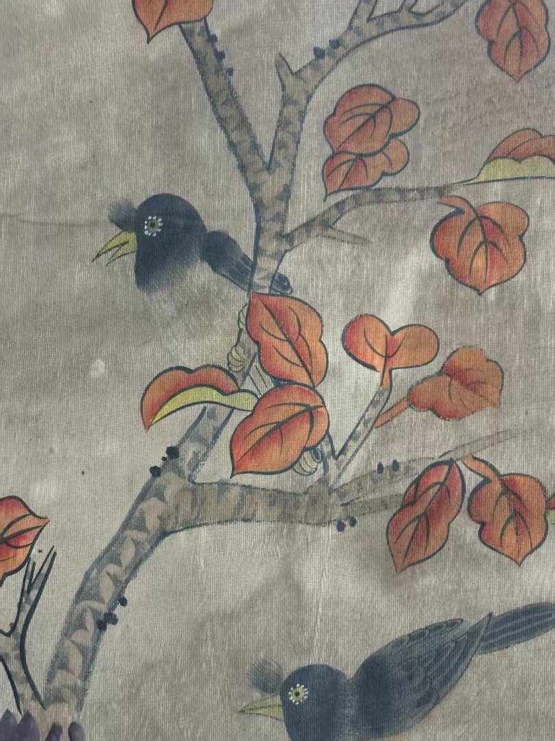 中国古美術 清代 沈銓 花鳥図 絹本 三尺 手描き 掛け軸 水彩画 中堂画 名家