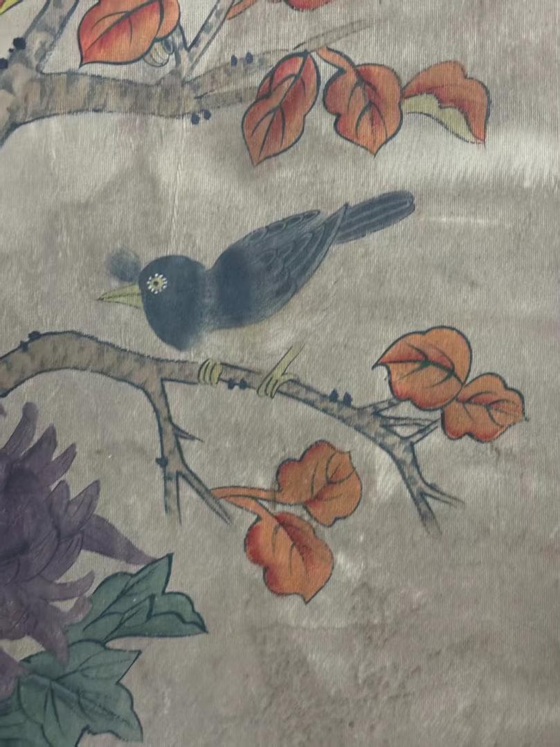 中国古美術 清代 沈銓 花鳥図 絹本 三尺 手描き 掛け軸 水彩画 中堂画 名家