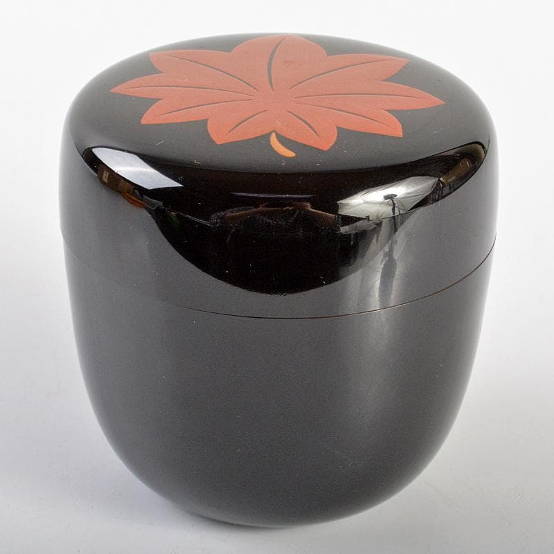 茶道具　山中塗　塗師　辻石斎造　一葉蒔絵　内銀留　大棗　共布共箱　D　R6869