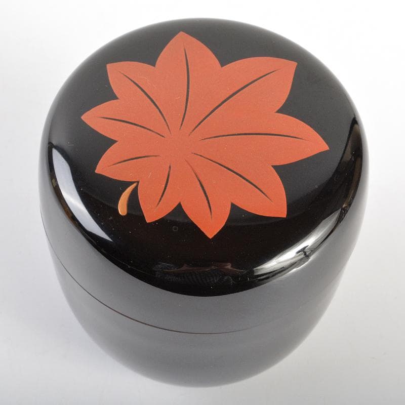 茶道具　山中塗　塗師　辻石斎造　一葉蒔絵　内銀留　大棗　共布共箱　D　R6869