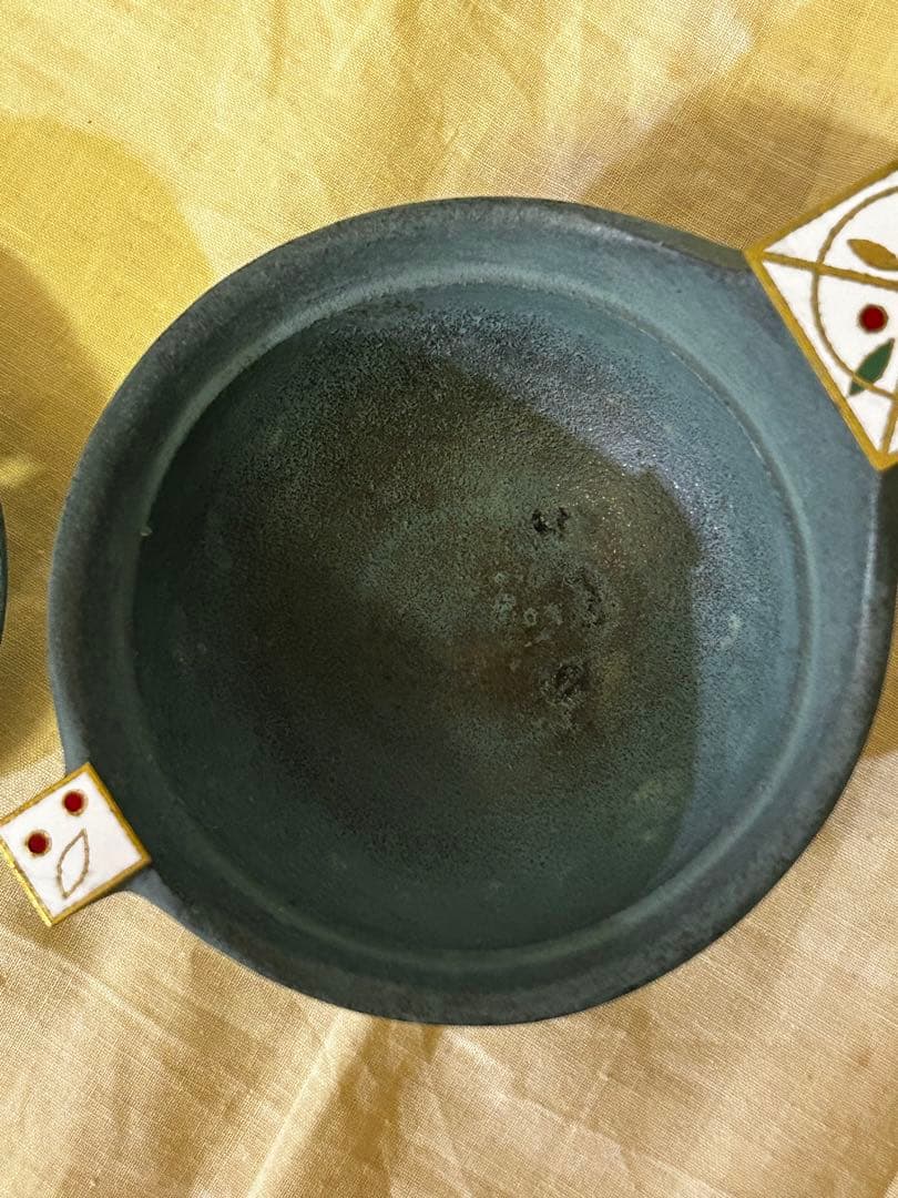 1989年製 石黒 鏘ニ 作 青銅製 手付 香炉「南天」