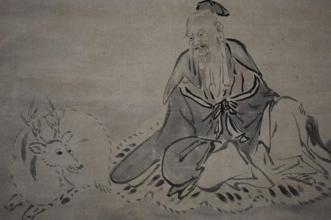 真作/狩野探幽/寿老人図/布袋屋掛軸HH-637