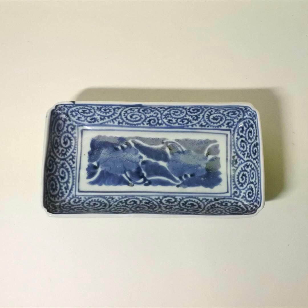 江戸中期　古伊万里　染付　蛸唐草　長皿　骨董品　アンティーク　b e