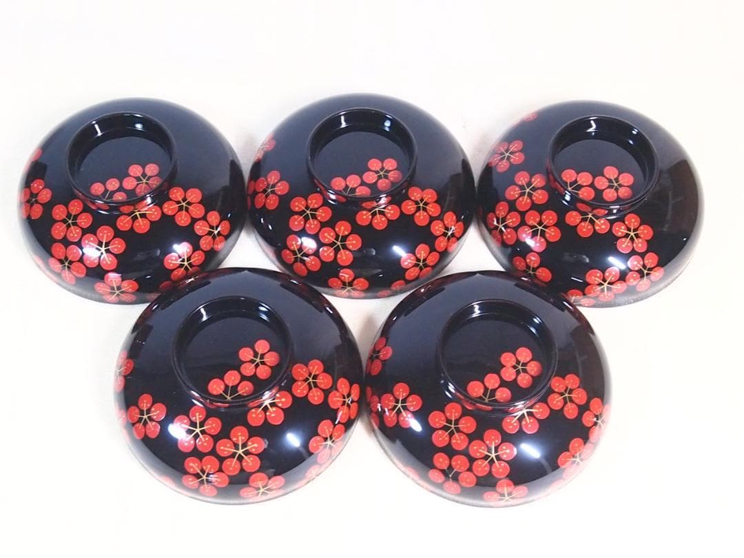 【美品】輪島塗 五島屋謹製 梅蒔絵 煮物椀5客 雑煮椀/大椀 梅づくし 漆器食器
