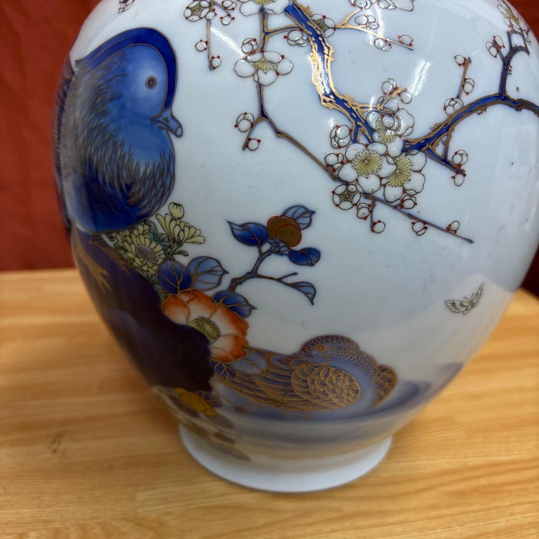 オールド 香蘭社 金彩 花鳥 鴛鴦 おしどり 花瓶