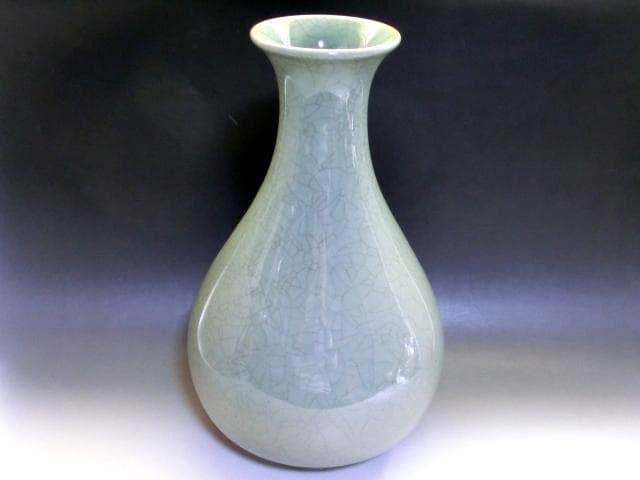 花瓶■青磁 氷結紋 大きい花器 大振り 古玩 唐物 時代物 骨董品■38.6cm