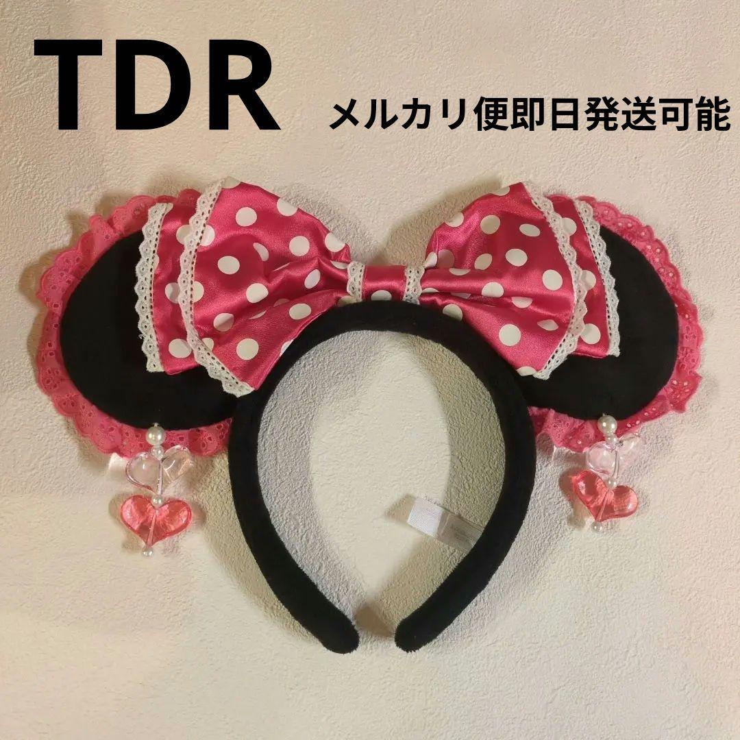 TDR ミニー ピンクリボンハートイヤリング付カチューシャ　東京ディズニーランド