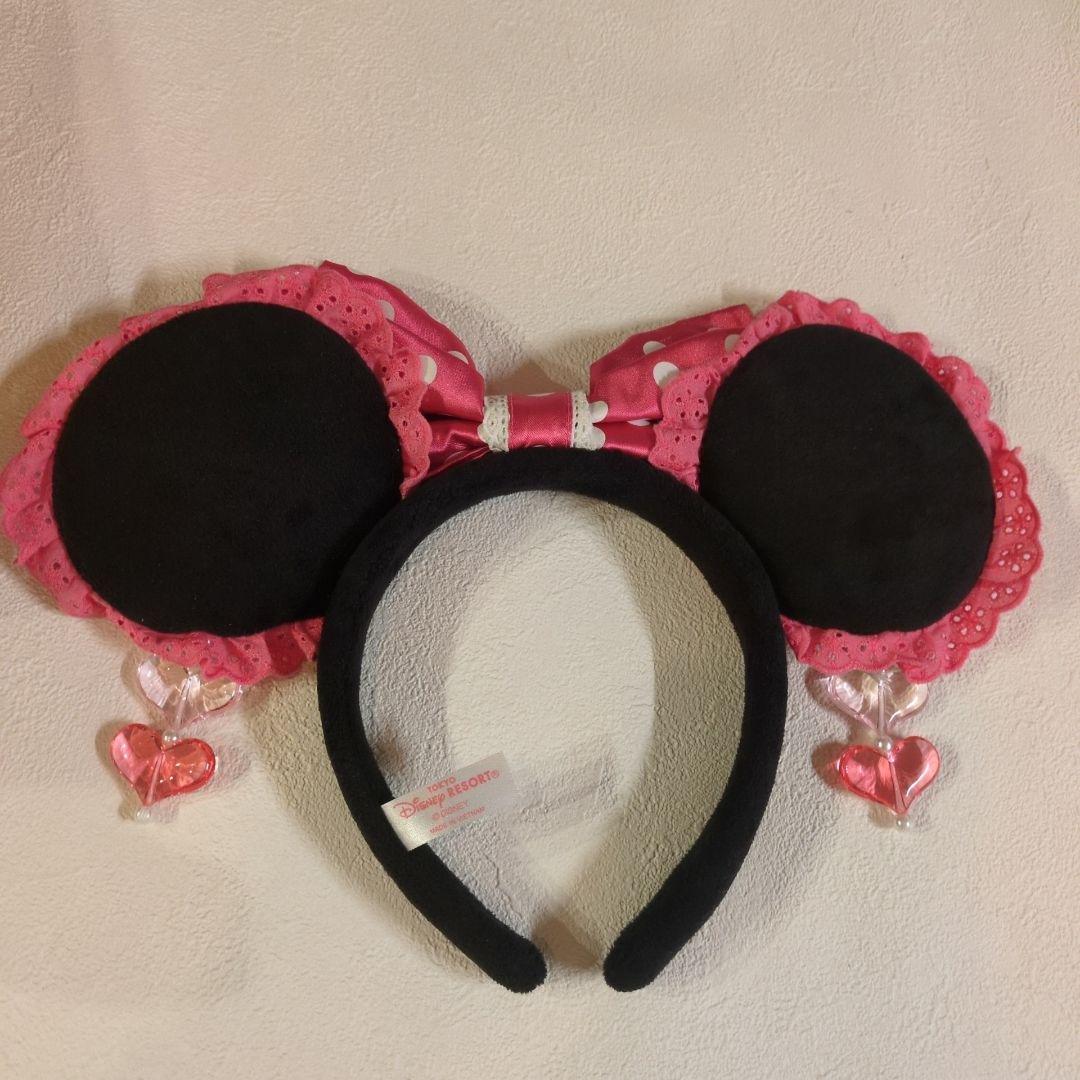 TDR ミニー ピンクリボンハートイヤリング付カチューシャ　東京ディズニーランド