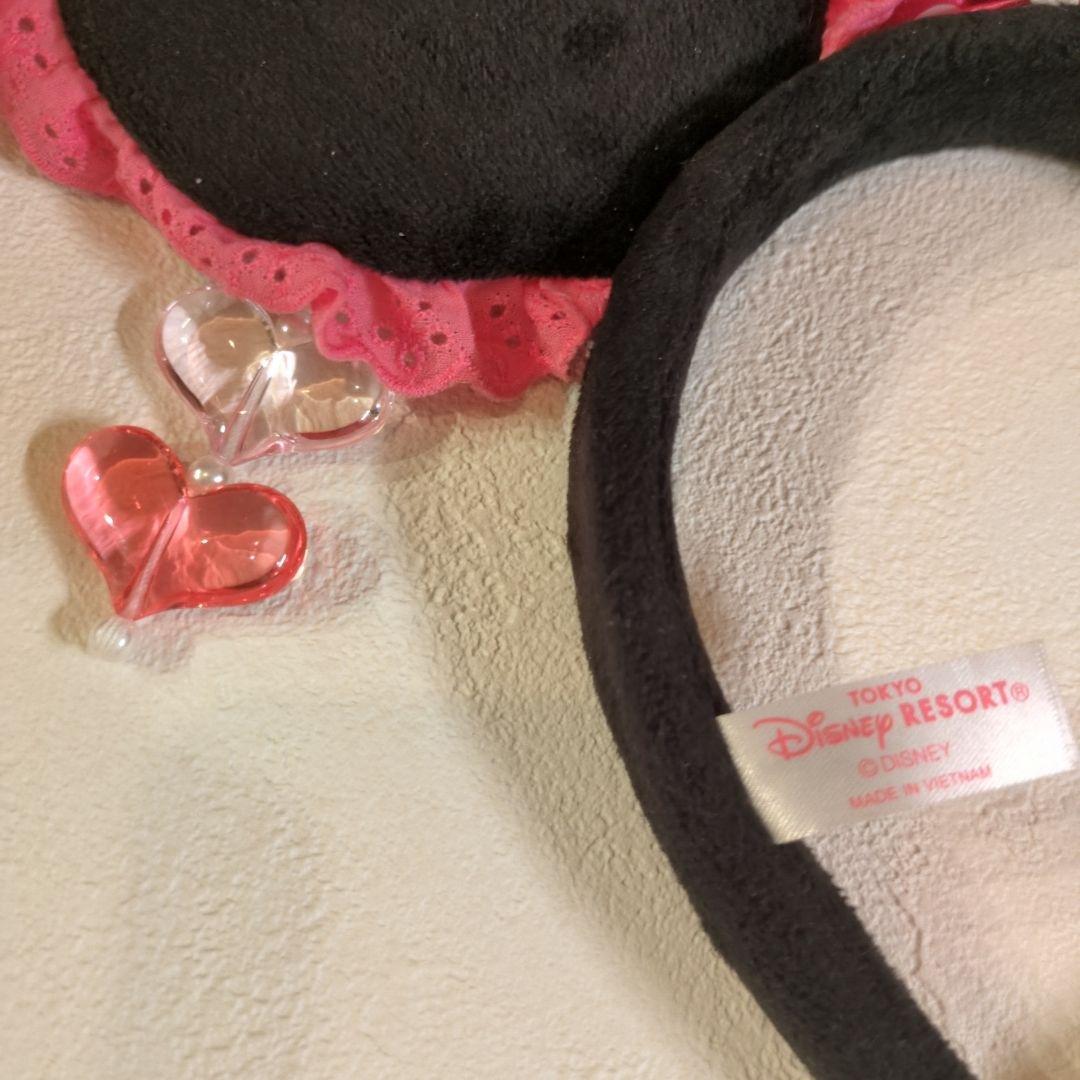 TDR ミニー ピンクリボンハートイヤリング付カチューシャ　東京ディズニーランド