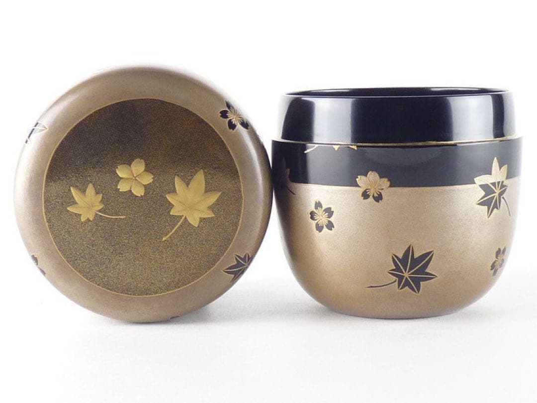 塗師 川瀬表完「春秋蒔絵 大棗」共箱 高さ 木製 銀地 雲錦