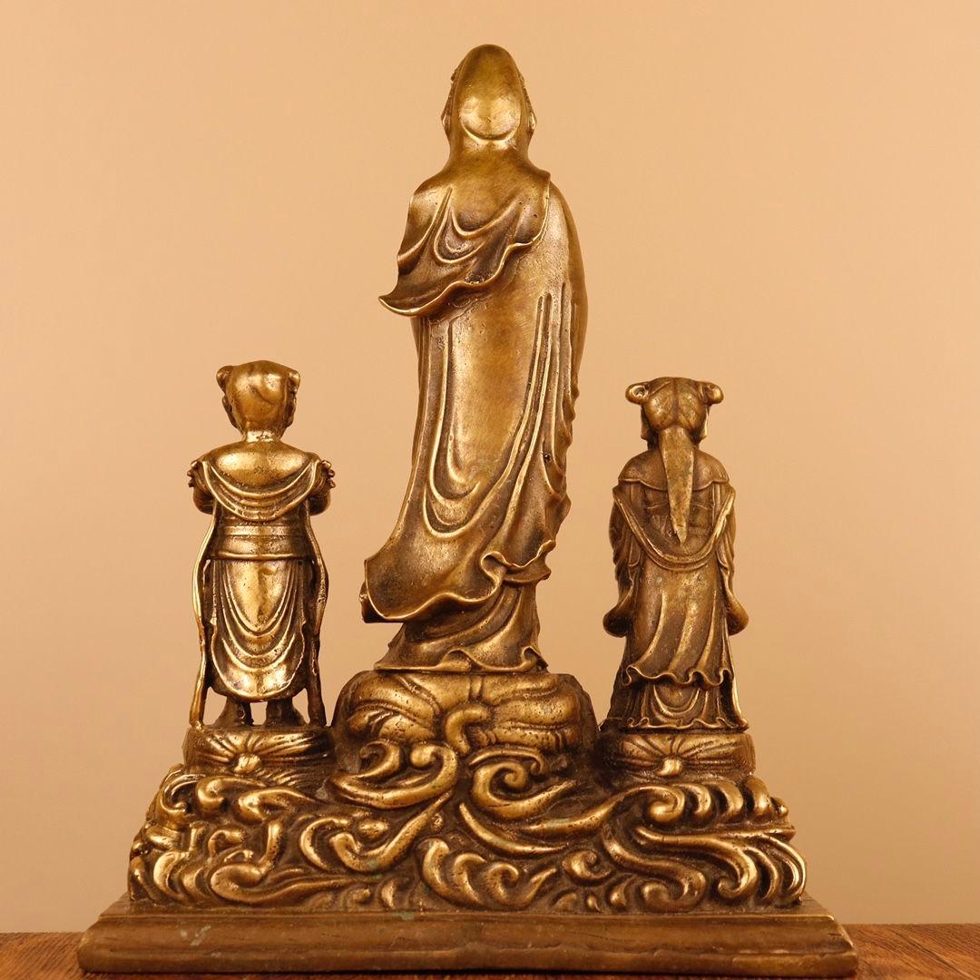 仏教美術 仏像 金童玉女観世音菩薩仏像 小仏像 銅製 銅器