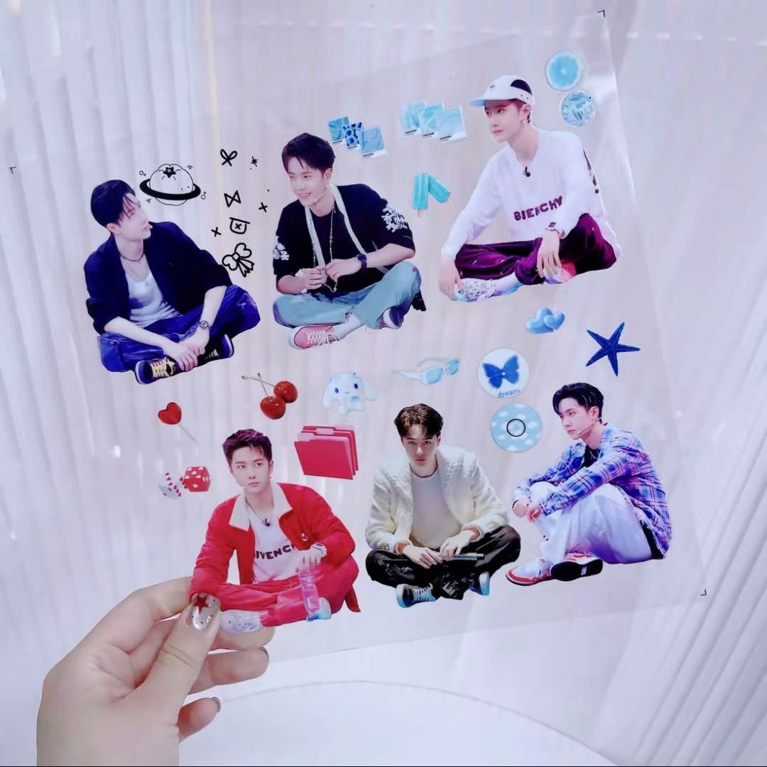 18×25cm 王一博 全身&長い脚が魅力シリーズ 転写耐油防水ステッカー15枚