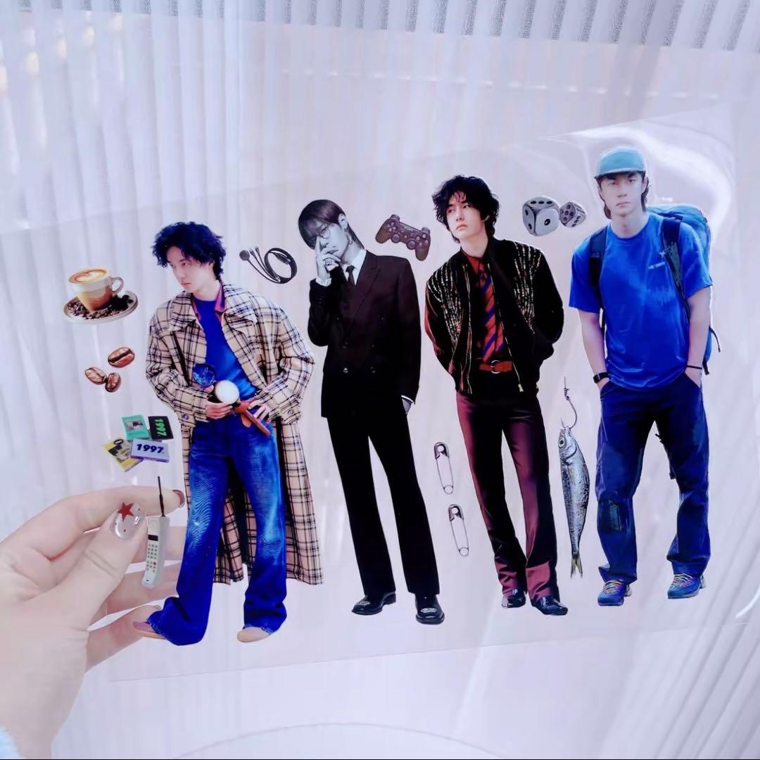 18×25cm 王一博 全身&長い脚が魅力シリーズ 転写耐油防水ステッカー15枚