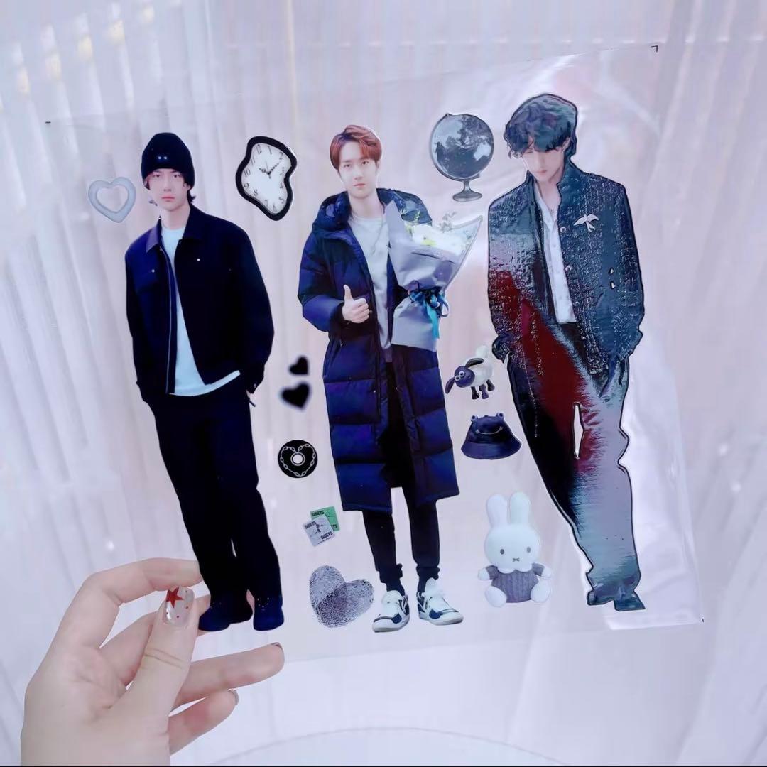 18×25cm 王一博 全身&長い脚が魅力シリーズ 転写耐油防水ステッカー15枚