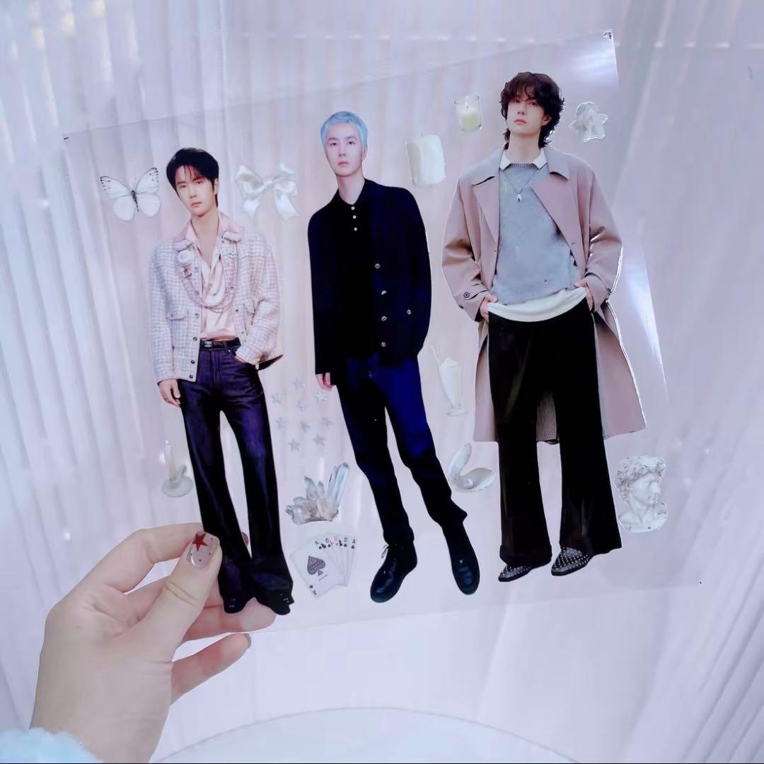 18×25cm 王一博 全身&長い脚が魅力シリーズ 転写耐油防水ステッカー15枚