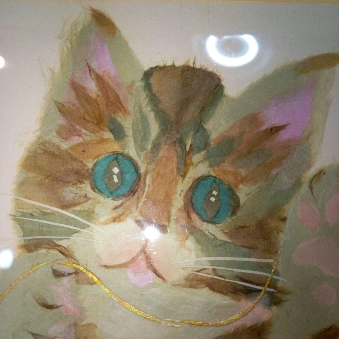 ちぎり絵　小猫と毛糸　インテリア　オブジェ　ディスプレイ　美術　アート　ART