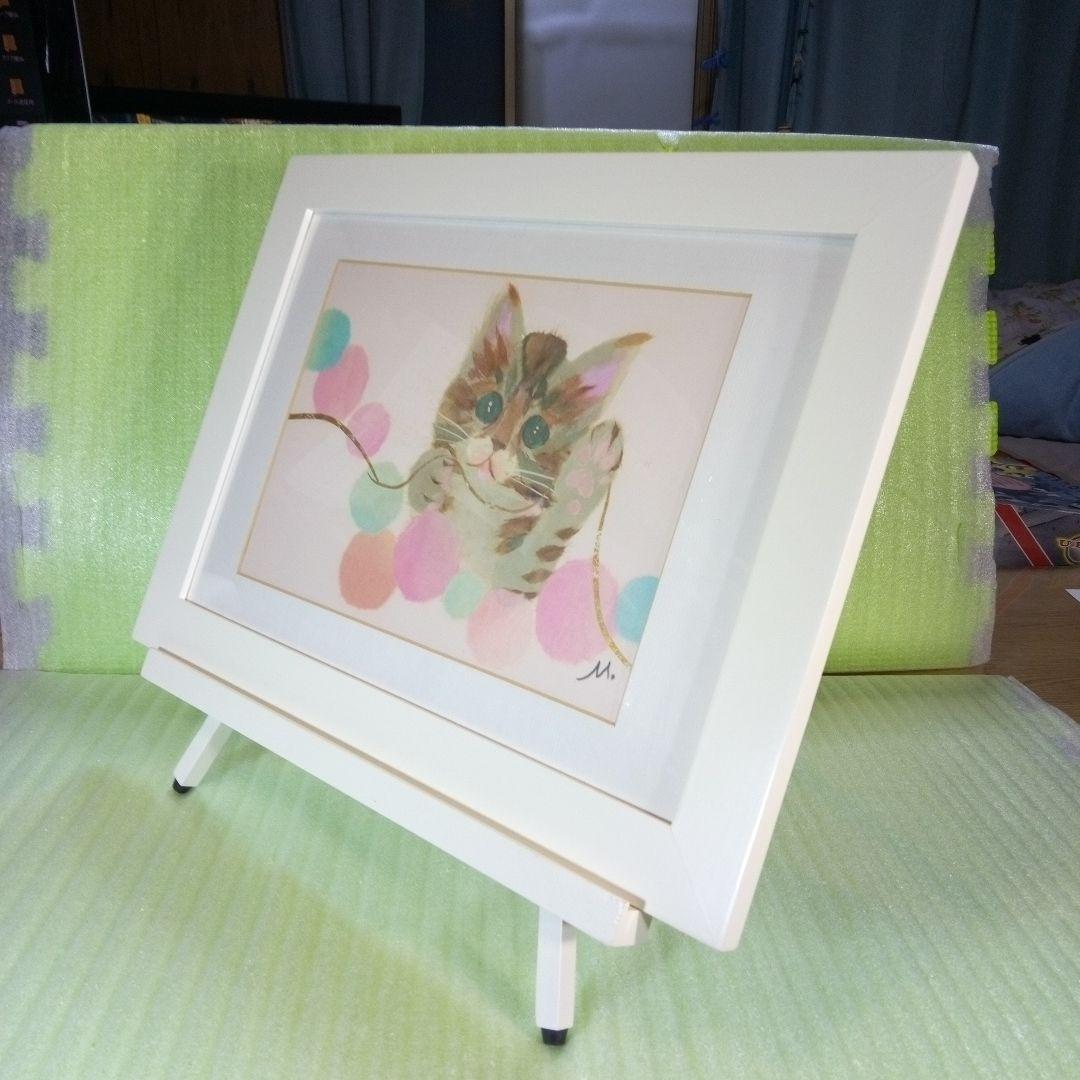 ちぎり絵　小猫と毛糸　インテリア　オブジェ　ディスプレイ　美術　アート　ART