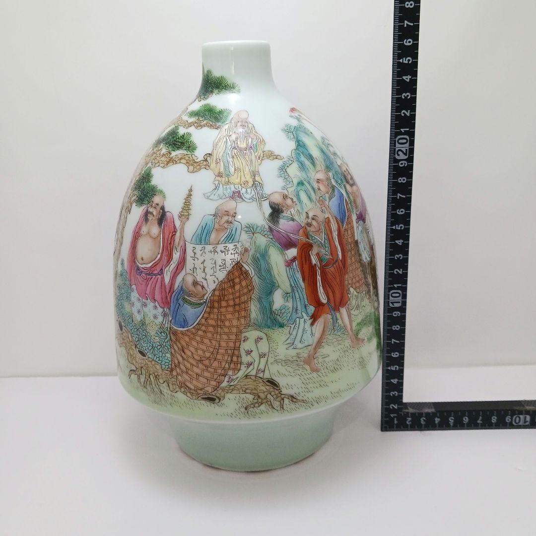 Y2979 中国 清代 雍正年製 粉彩 十六羅漢 壷 木箱付き