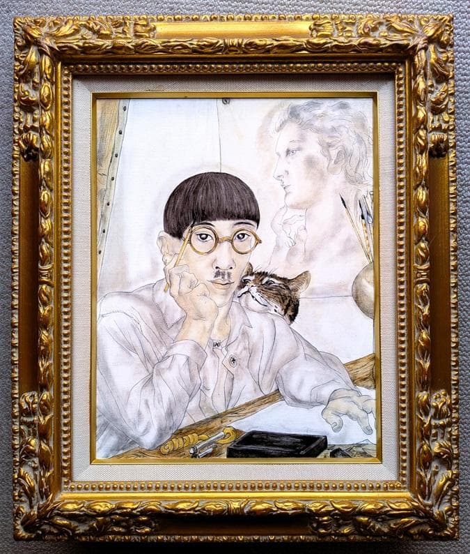 伊藤和生　藤田嗣治作「アトリエの自画像]リヨン美術館所蔵　油彩画にて模写 　額装