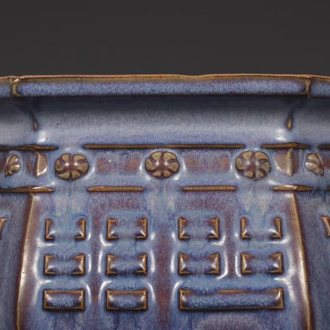 中国古美術・宋鈞窯款・葡萄紫釉八卦象耳炉・御題入・工芸品・木箱付・文房具・香炉台