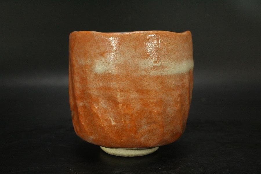 茶道具 楽焼 赤楽面取筒茶碗 抹茶茶碗 清楽印 八十本立 茶筅付 美品 765