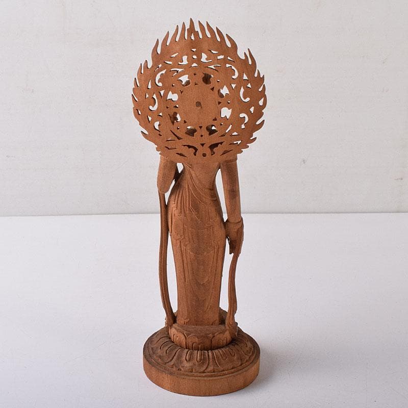 仏教美術　彫刻家　真海徳太郎作　木彫　観世音菩薩　仏像　置物　共箱　VR8302
