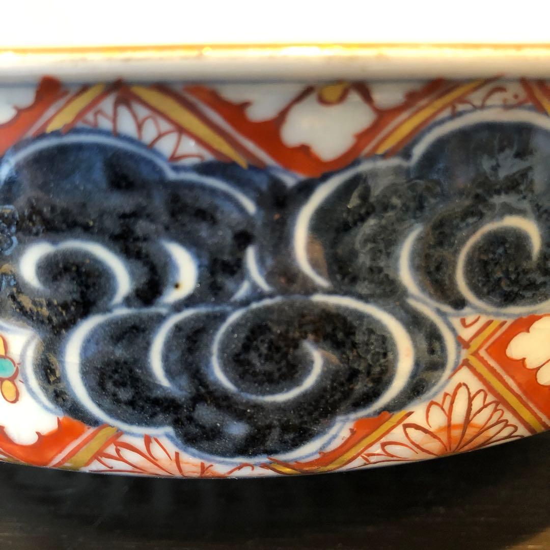 伊万里焼　赤絵雲鶴文大鉢　金蘭手　飾り鉢　煮物鉢　明治時代　木箱入