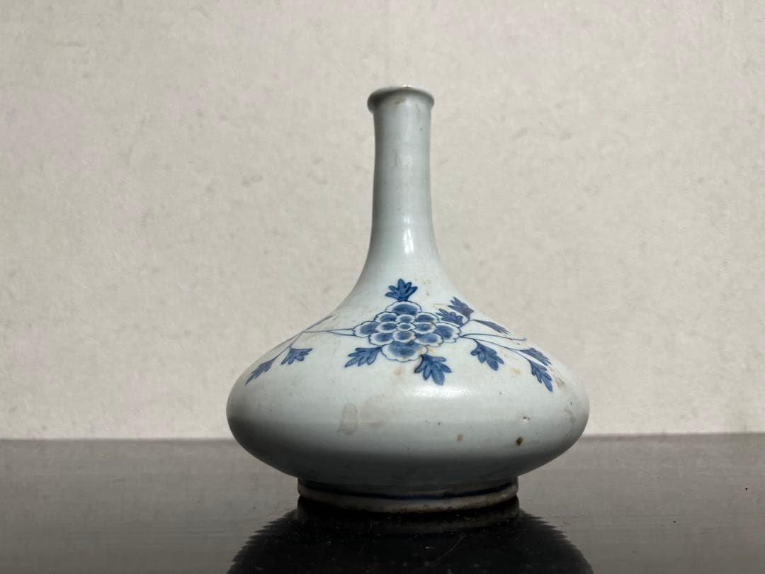 李朝 白磁 染付 分院 牡丹紋 朝鮮王朝 官窯 酒器 徳利 花入 骨董 古美術