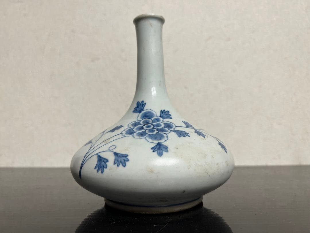 李朝 白磁 染付 分院 牡丹紋 朝鮮王朝 官窯 酒器 徳利 花入 骨董 古美術