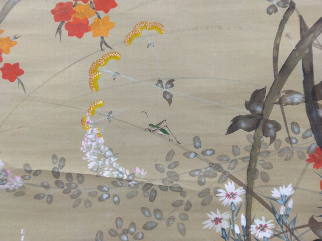 酒井抱一「紅葉と秋虫」絹本　大幅　掛軸