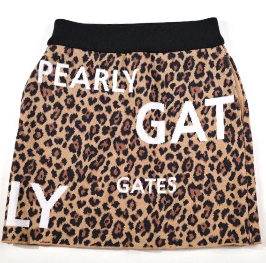【PEARLY GATES】秋冬 レオパード柄 ニット ストレッチスカート0番S
