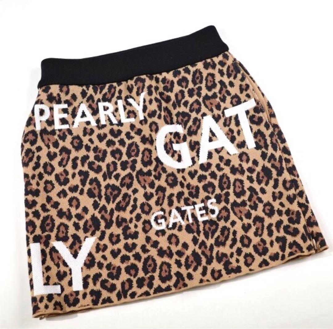 【PEARLY GATES】秋冬 レオパード柄 ニット ストレッチスカート0番S