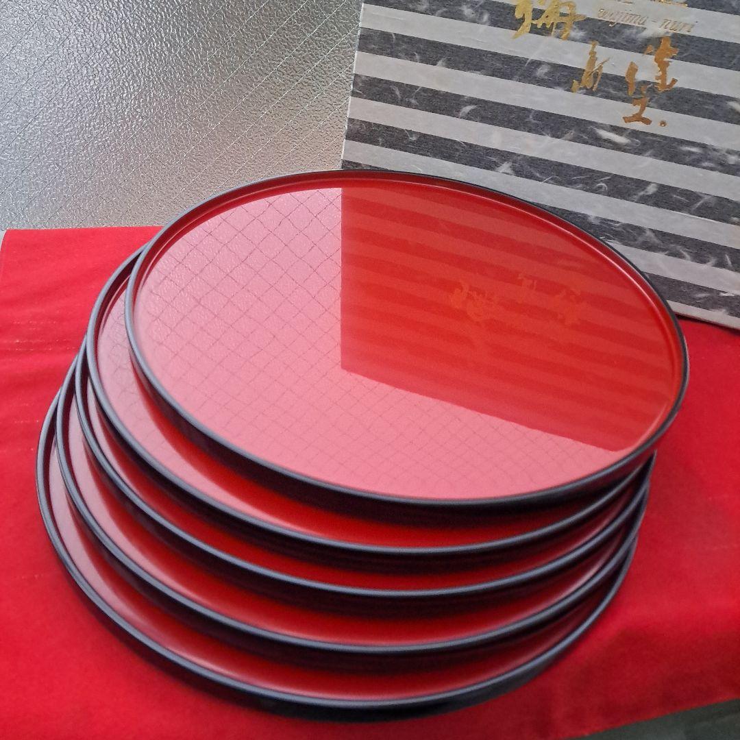 【輪島塗　尺サイズ　卓上膳×5客】布着本堅地　輪島屋本店　未使用/長期保管