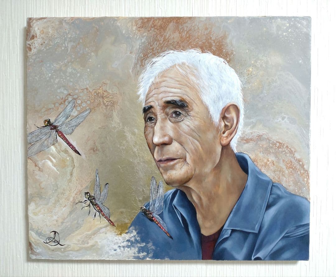 油絵【赤トンボ】1点物の原画/作者サイン入/F10号キャンバス