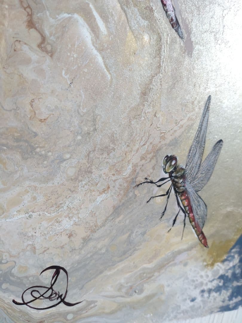 油絵【赤トンボ】1点物の原画/作者サイン入/F10号キャンバス