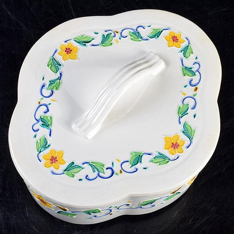 茶道具　翠嵐窯　中村翠嵐作　交趾釉　花文　木瓜喰篭　共箱　V　R9143