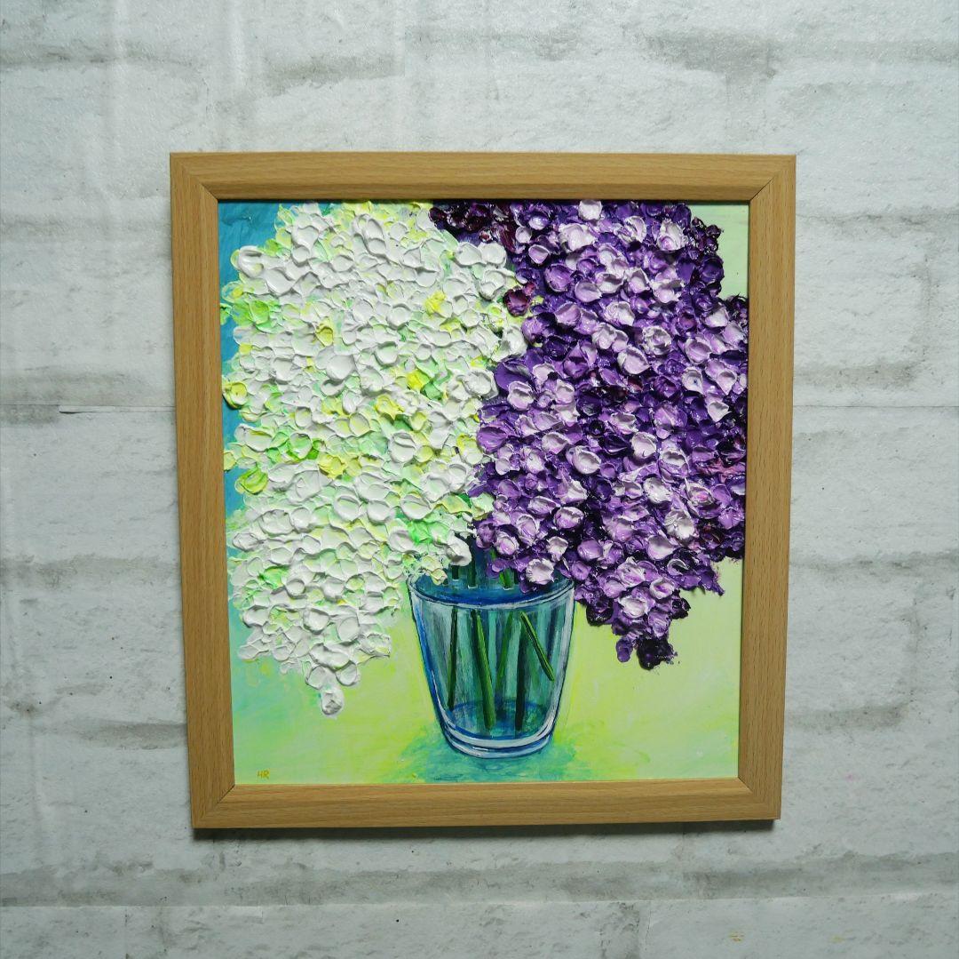 油絵 油彩 油彩画 絵 絵画 【白と紫のライラック】