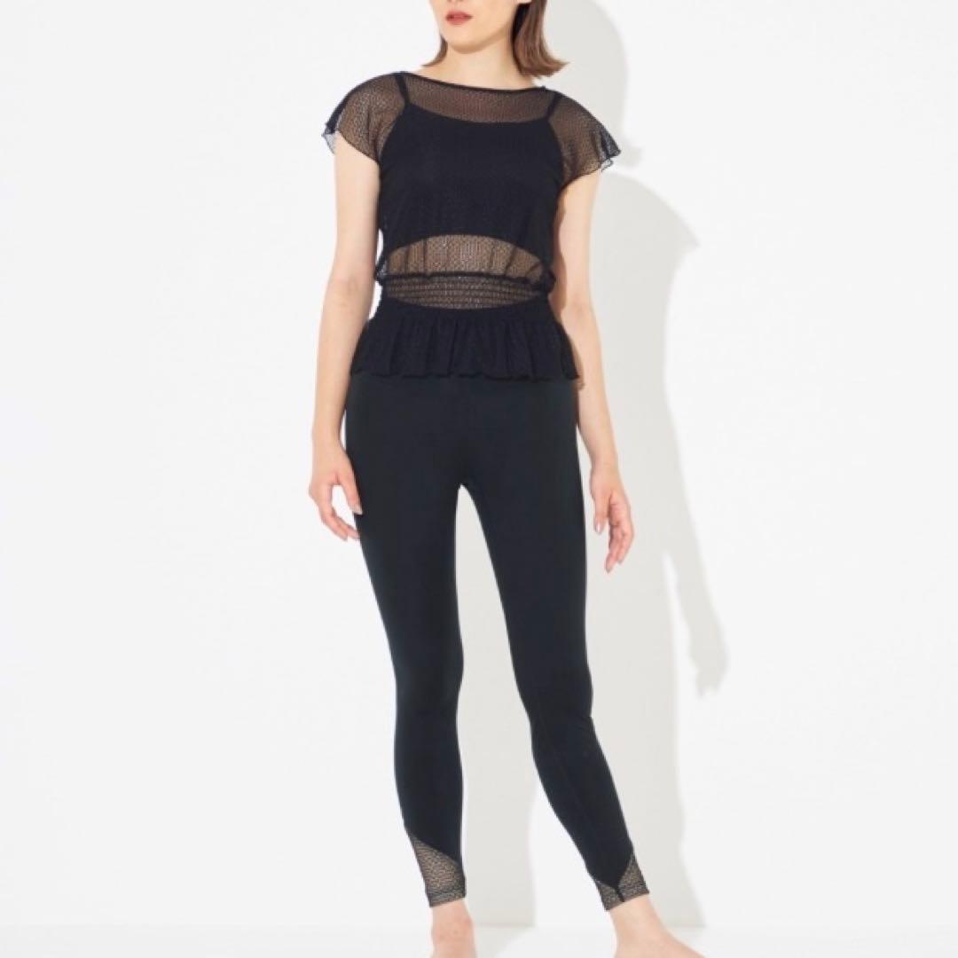 チャコット レース Tシャツ M レーシー 黒 社交ダンス バレエ ヨガウェア