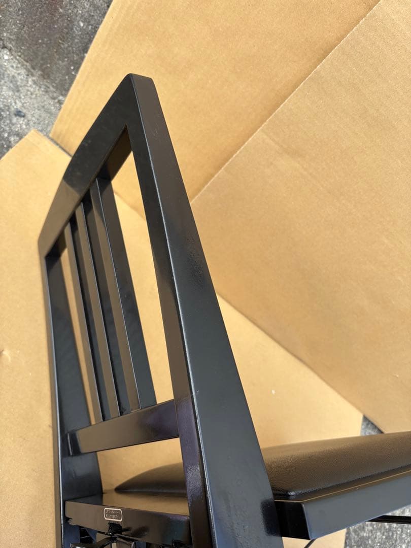 美品　背もたれ付ピアノ椅子　足部フェルト付き　黒い座面③