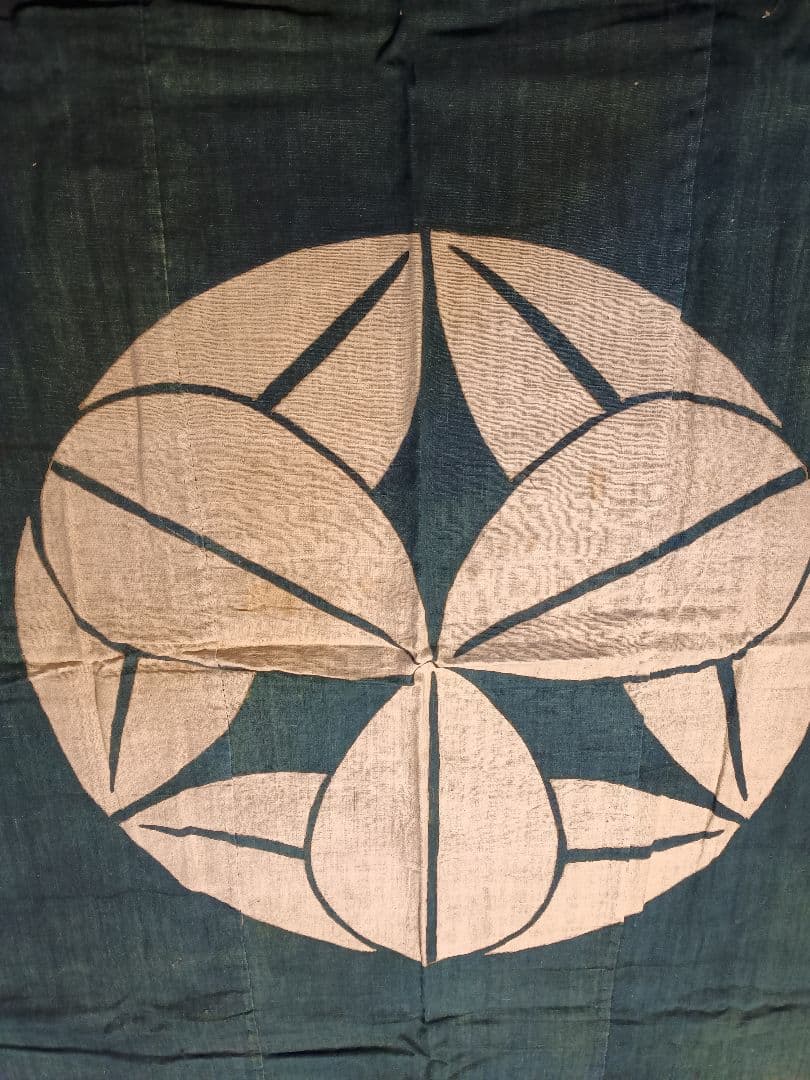 古布草木染 くまい笹紋 ３幅布団側 グリーン染