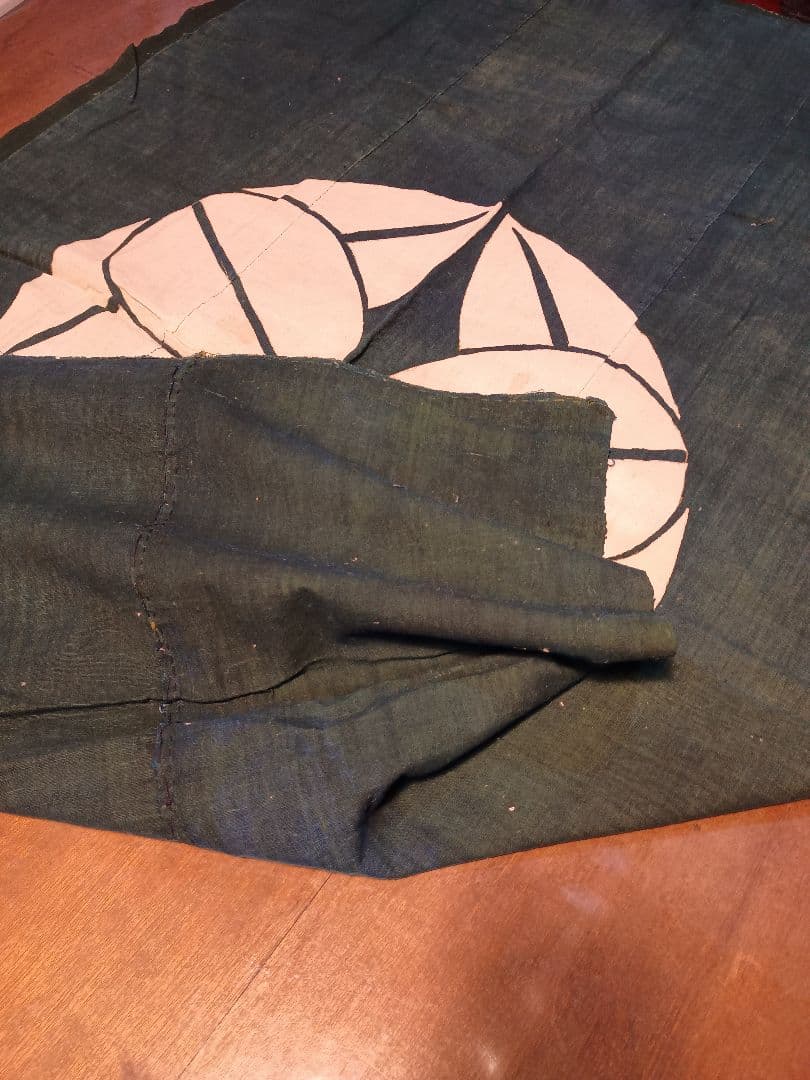 古布草木染 くまい笹紋 ３幅布団側 グリーン染