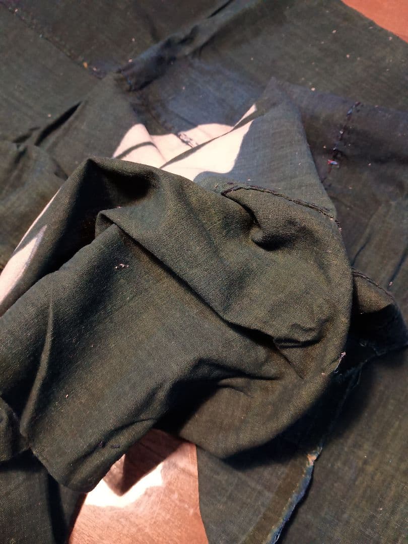 古布草木染 くまい笹紋 ３幅布団側 グリーン染