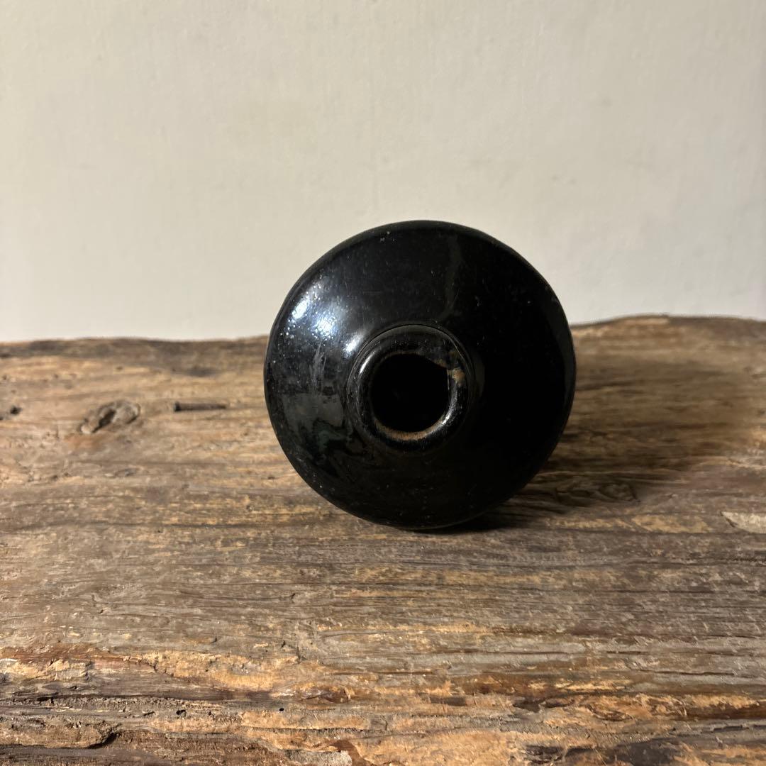 黒南蛮小ぶり不識型　壺花入　黒高麗　酒器　古道具　アンティーク　検:李朝　古唐津