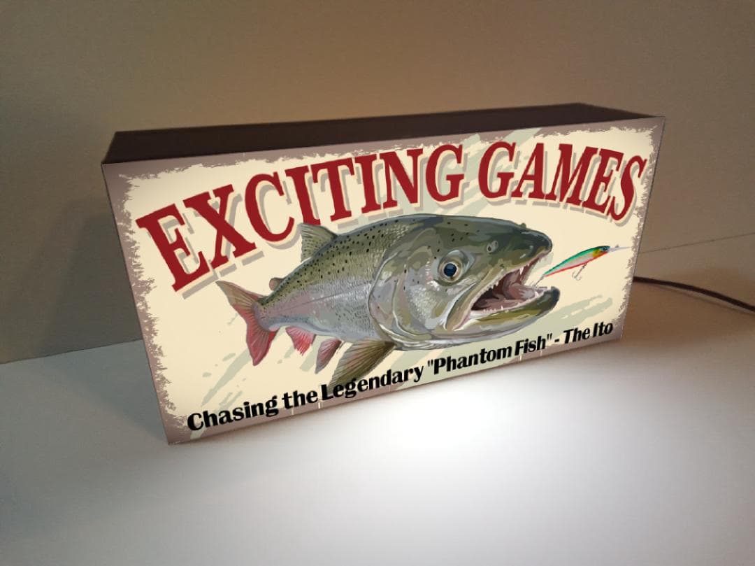 【幻の魚】イトウ オビラメ フィッシング 釣り 看板 置物 雑貨 ライトBOX