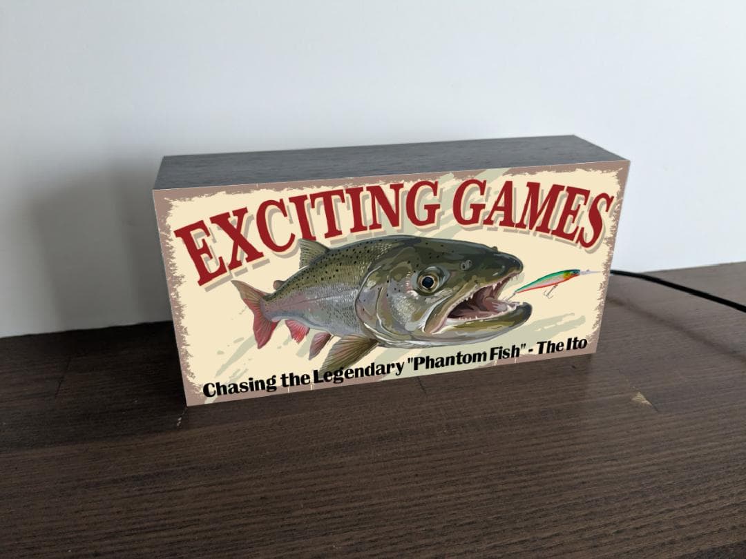 【幻の魚】イトウ オビラメ フィッシング 釣り 看板 置物 雑貨 ライトBOX